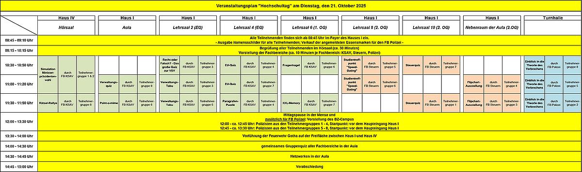 Veranstaltungsplan Hochschultag