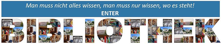 Schriftzug Bibliothek mit Link zur neuen Homepage der Bibliothek